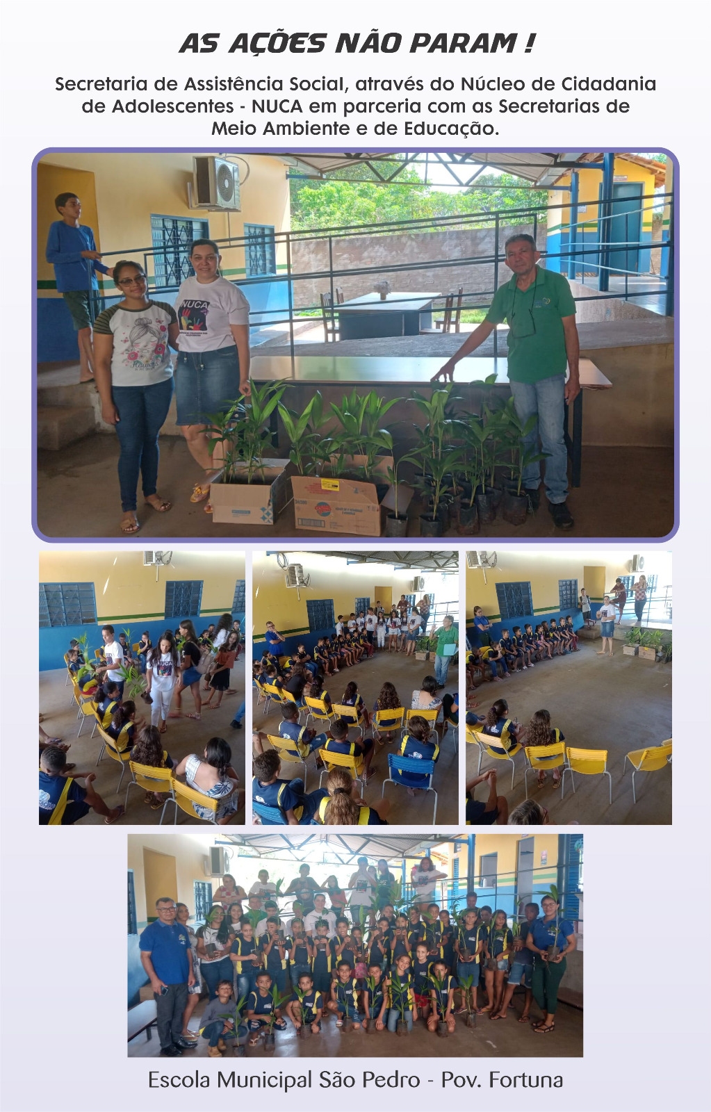 Núcleo de Cidadania de Adolescentes “NUCA” de Santa Terezinha do Tocantins em parceria com as Secretarias de Meio Ambiente e, de Educação, promoveu ação que busca sensibilizar alunos quanto ao cuidado com o meio ambiente “Reflorestamento