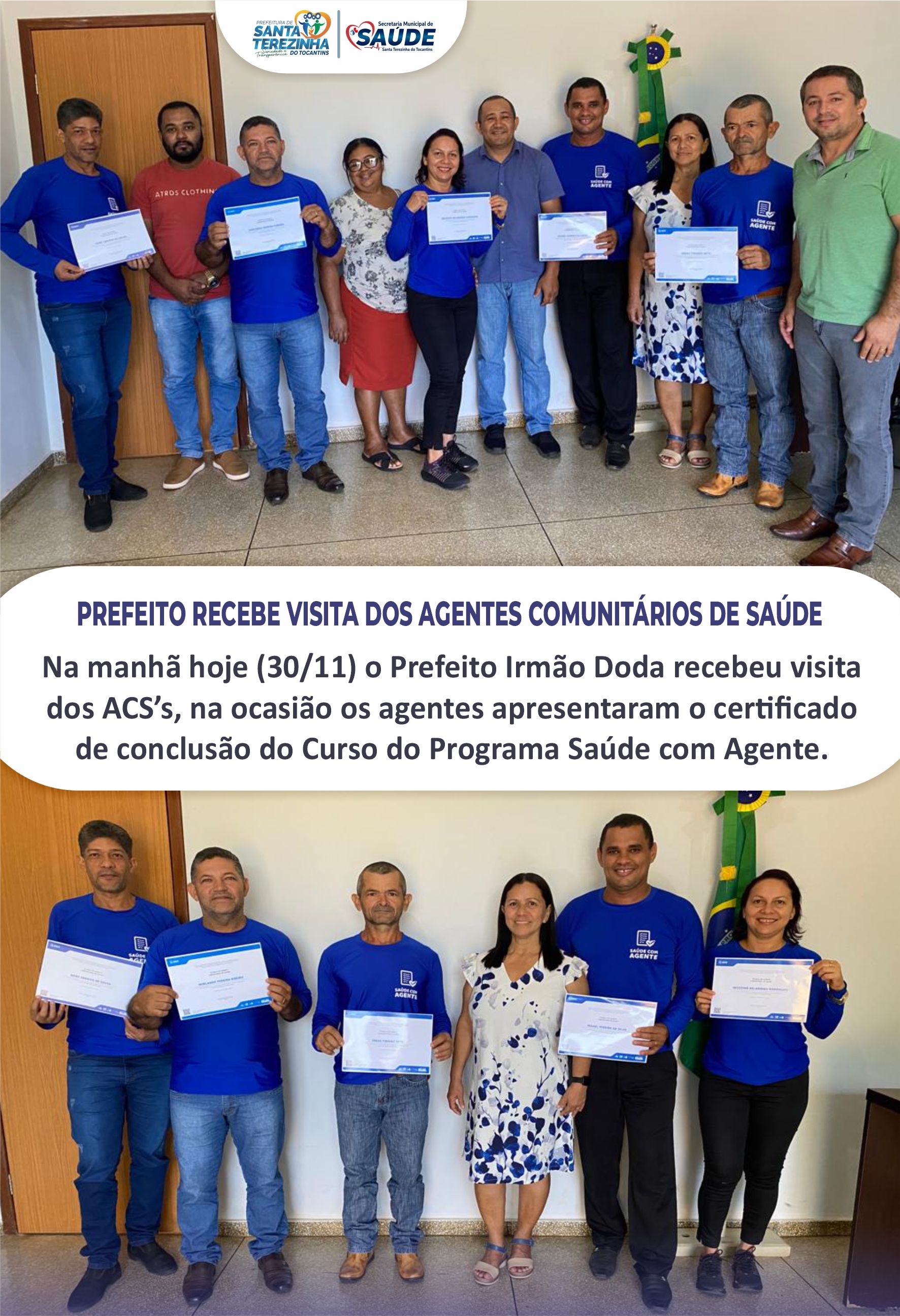 Prefeito Irmão Doda recebe visita dos Agentes Comunitários de Saúde.